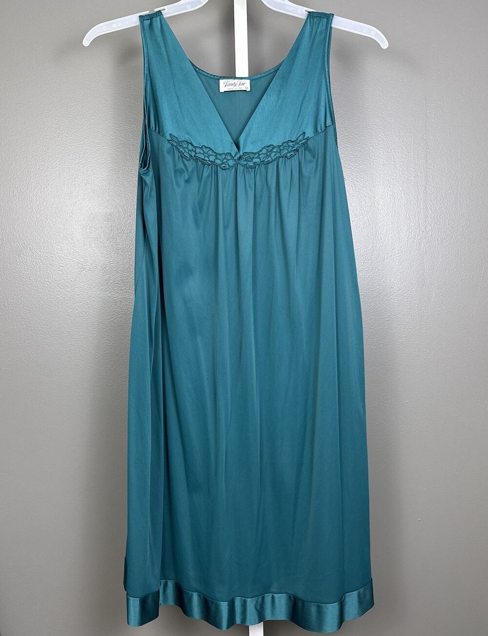 Vintage Vanity Fair Nightgown Medium Nylon 30107 30-107 Lingerie Nighty Teal
